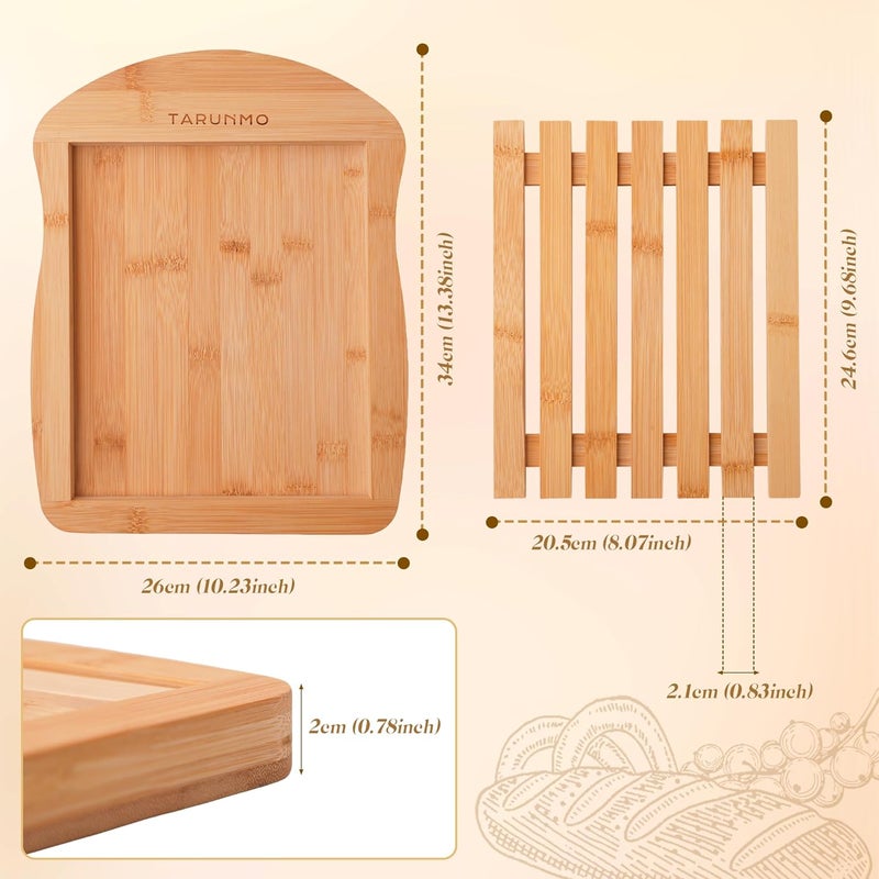 TARUNMO Bamboo Bread Slicer Cutting Board with Crumb Tray - Premium Natural Chopping Board for Sourdough & Homemade Loaves, 13"x10" Easy Clean, Doubles as Serving Tray - Image 2